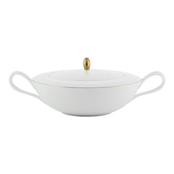 Limoges porcelain soup tureen with gold rim from the Monceau Gold collection by Raynaud