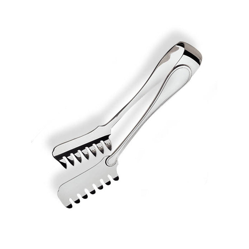 A pair of silver-plated spaghetti tongs Classica by Greggio with a polished finish.