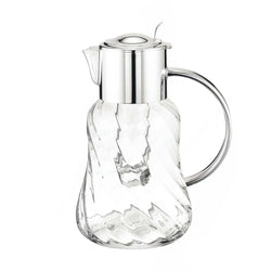 Luxury spiral glass pitcher with silver-plated lid, handle, and ice tube by Greggio – handcrafted Italian design for elegant dining and yachts.