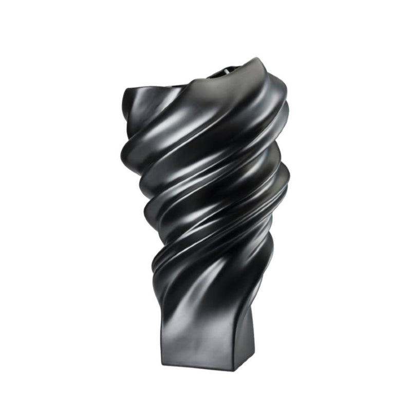 black vase spiral form on a white background