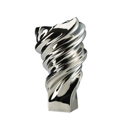 Silver spiral decorative vase on a white background