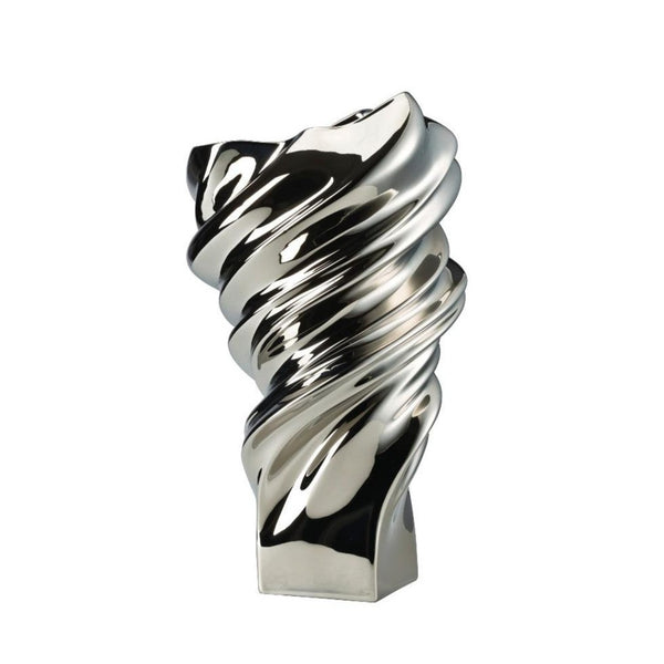 Silver spiral decorative vase on a white background
