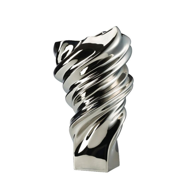 Silver spiral decorative vase on a white background