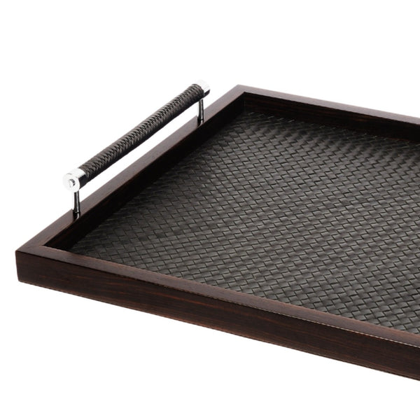 Close-up Square Handwoven Leather Tray Ebony Diana by Riviere x Giobagnara