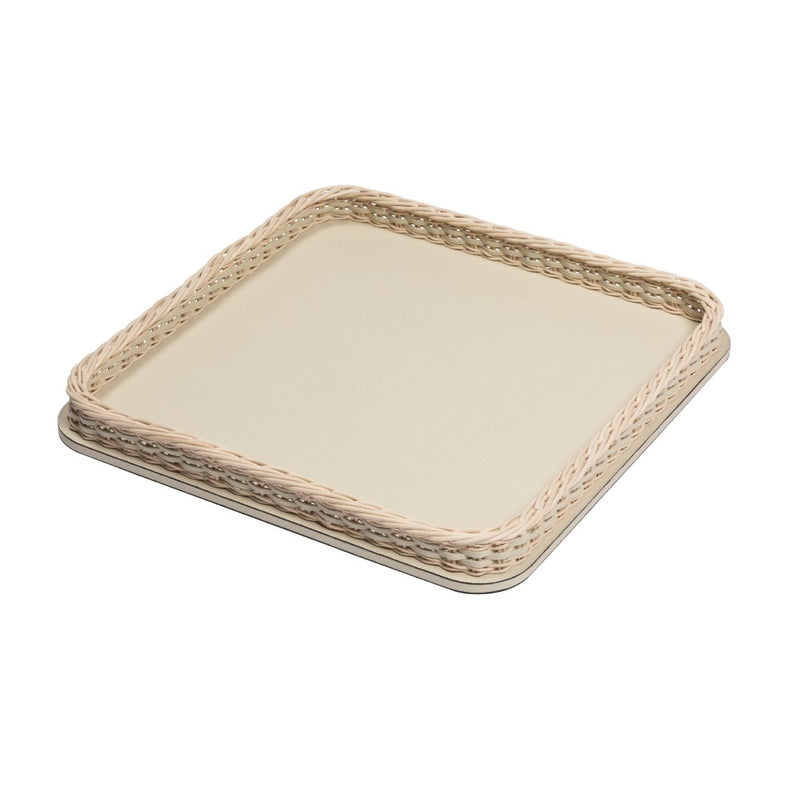 Square Leather and Rattan Tray Orsay Large by Pigment France x Giobagnara