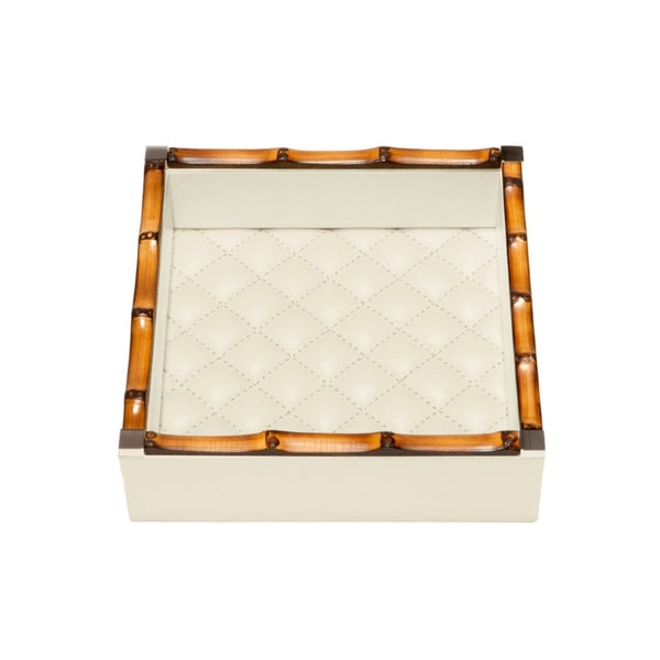 Decorative box with bamboo-style lid on a white background