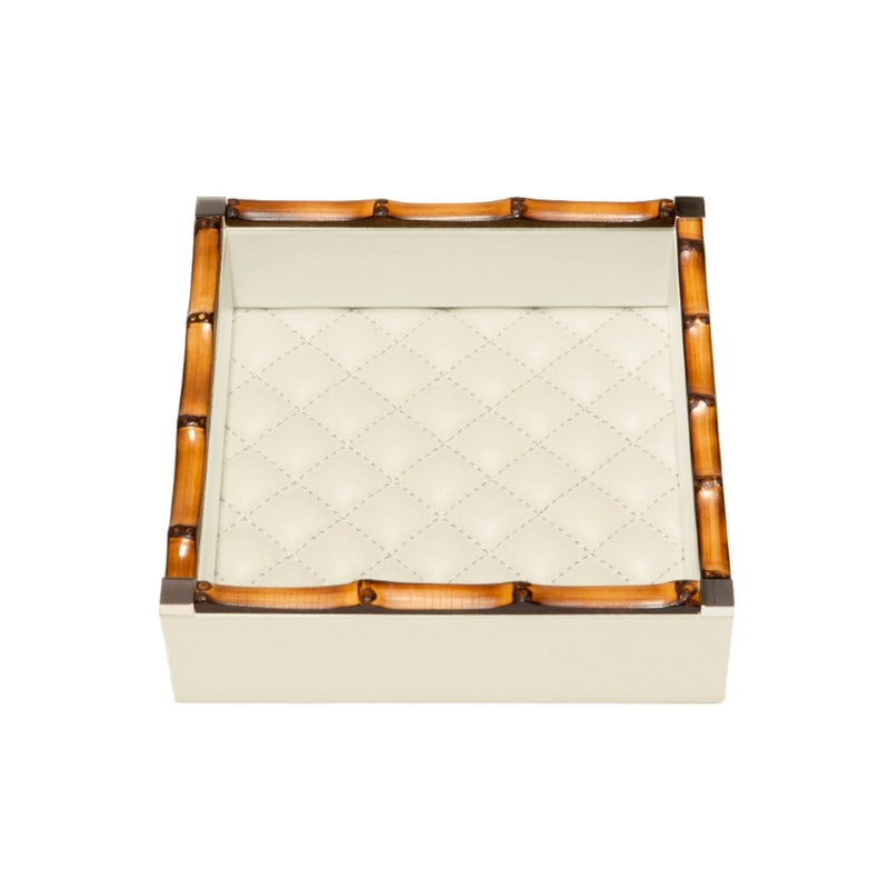 Decorative box with bamboo-style lid on a white background