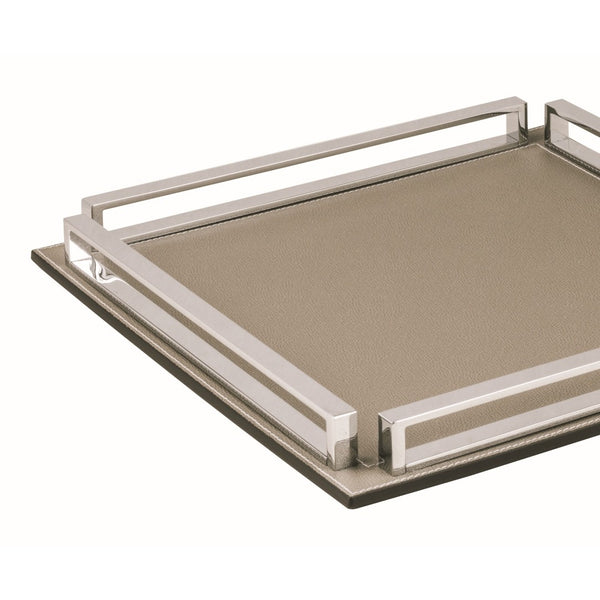 Close-up Square Leather Tray Madison with Chrome Frame by Giobagnara
