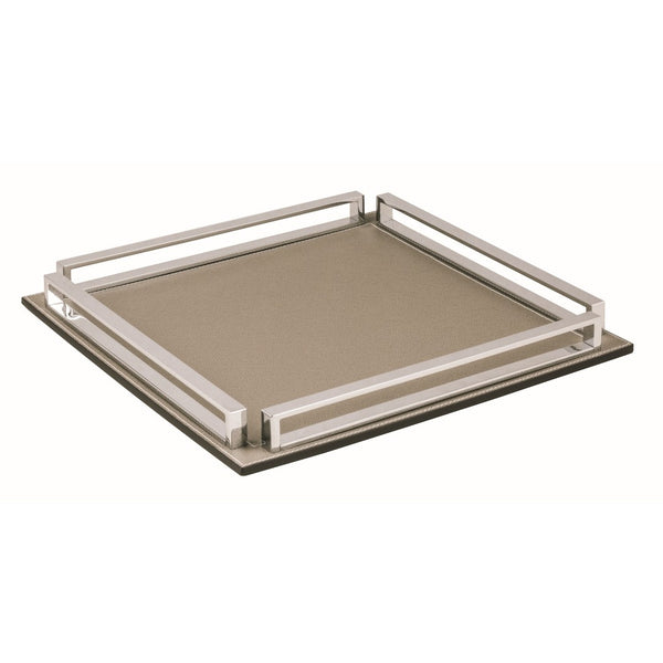 Square Leather Tray Madison with Chrome Frame by Giobagnara
