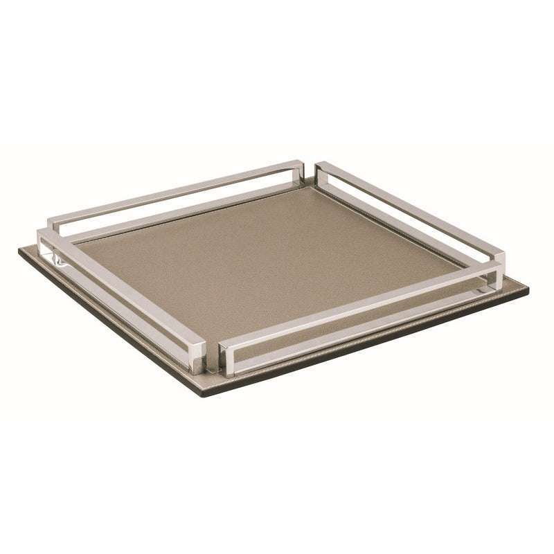 Square Leather Tray Madison with Chrome Frame by Giobagnara