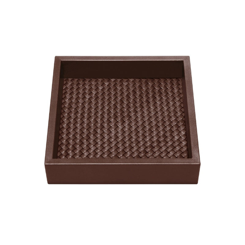 Square Leather Tray Padded Handwoven Febe Large by Riviere x Giobagnara in Moka