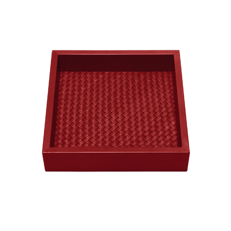 Square Leather Tray Padded Handwoven Febe Large by Riviere x Giobagnara Red