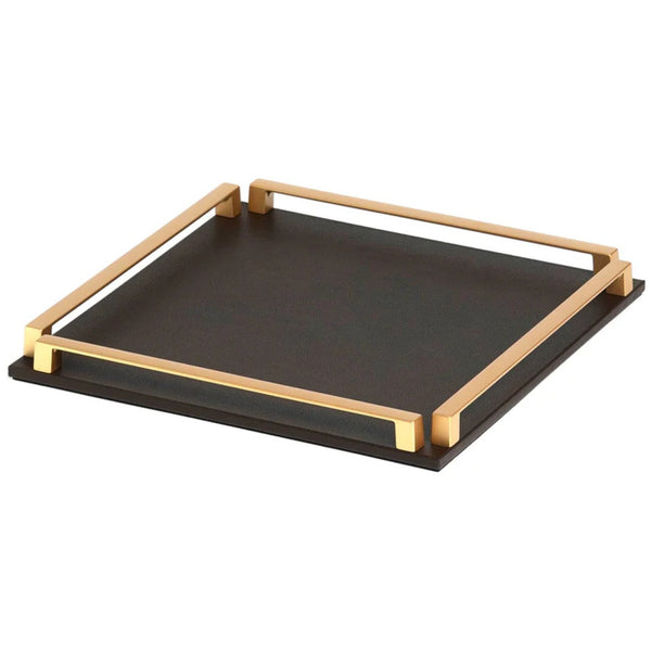 Square Leather Tray with Handles Paul in Coffee Calfskin Liverpool by Pinetti