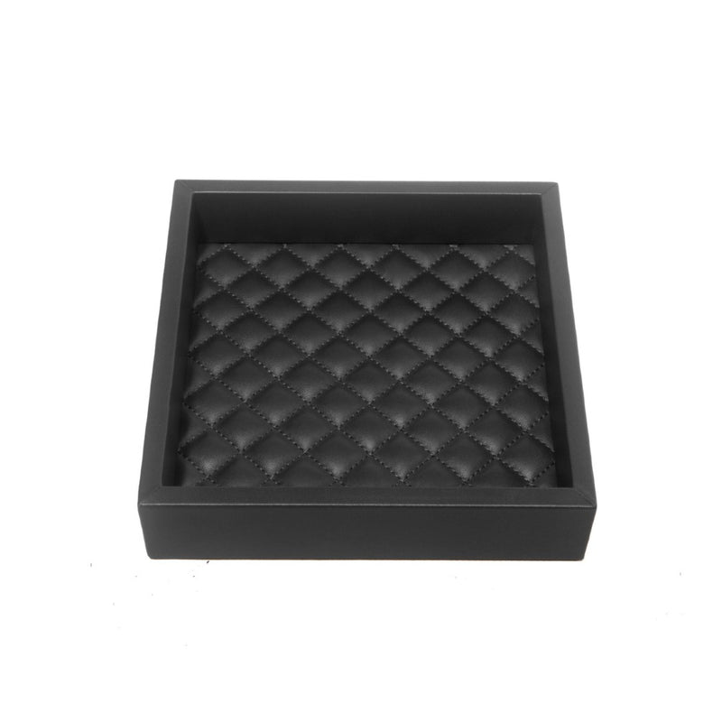 Square Leather Tray Quilted Diamonds Padding Febe Diamonds large black by Riviere x Giobagnara