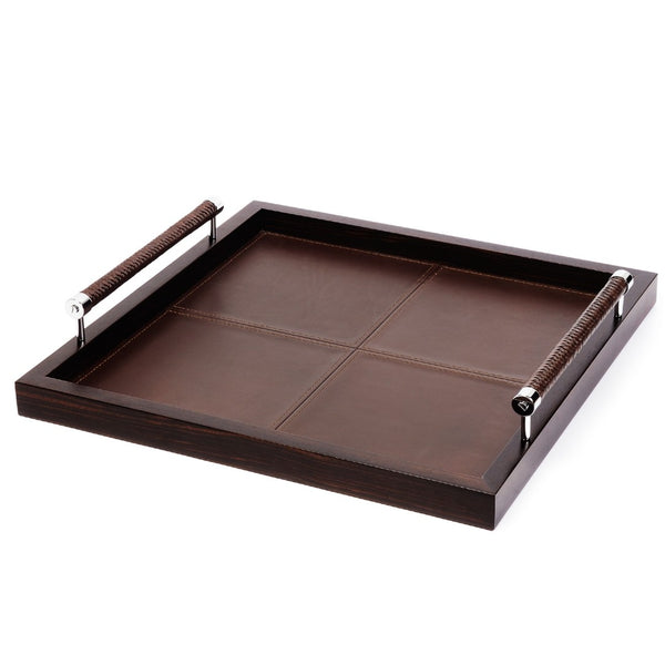 Square Leather Tray Stitched Ebony Diana by Riviere x Giobagnara in Moka