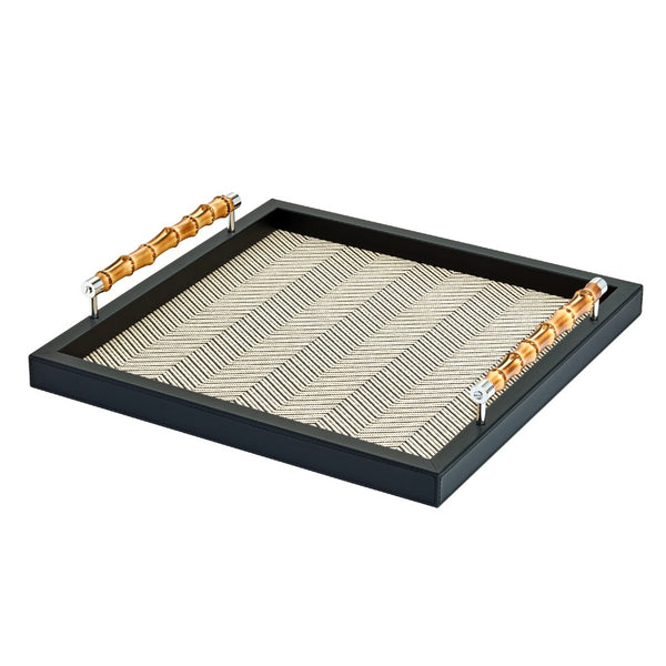 Square Leather Tray Waxed Cotton Frida black by Riviere x Giobagnara