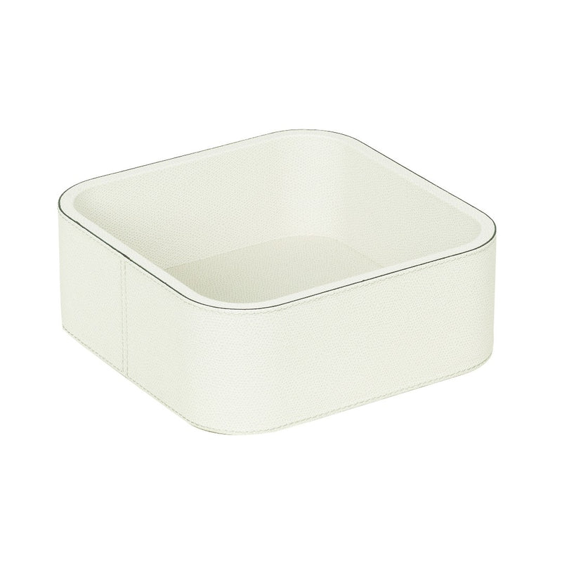 Square Stackable Valet Leather Tray Polo Mini in ivory leather by Giobagnara height 8cm