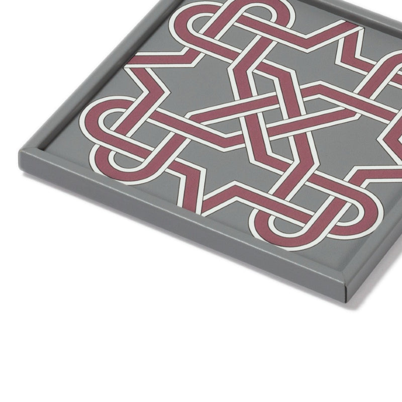 Close-up of the San Marco Mini Square Tray N.2 in Grey and Burgundy Leather by Giobagnara