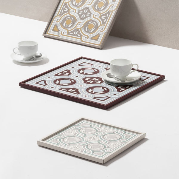 Styled Square San Marco No1 Trays by Giobagnara in leather with Venetian motif