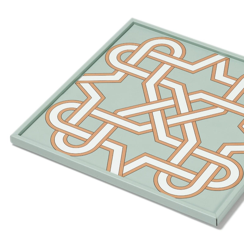 Close-up of the Square Tray San Marco No2 Medium by Giobagnara in leather with Venetian marble motif