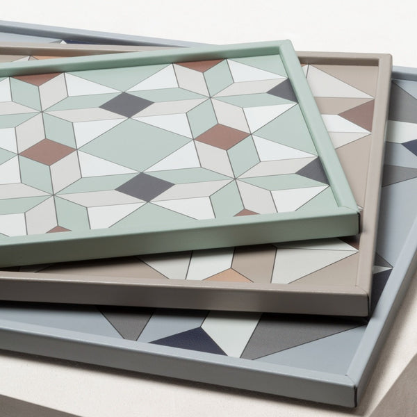 Styled Square Tray San Marco No3 by Giobagnara in leather with geometric Venetian pattern