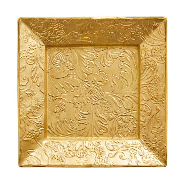 Porcelain square trinket tray with gold detailing from the Italian Renaissance Gold collection by Raynaud.