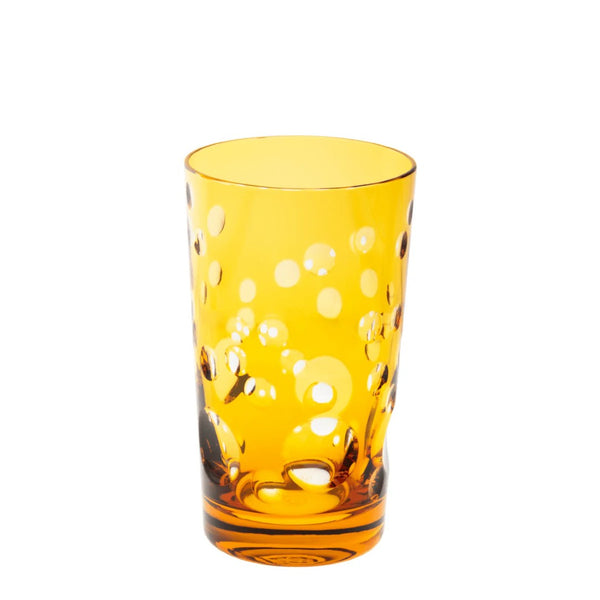 Amber Staccato highball tumbler in crystal with bubble cut design by Cristallerie de Montbronn.