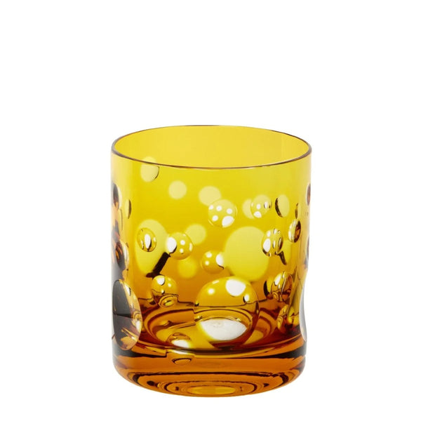 Amber crystal old fashion tumbler with bubble cut design from the Staccato collection by Cristallerie de Montbronn.