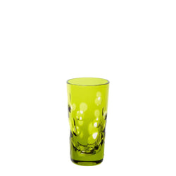 Pastel green crystal vodka shot glass with bubble cut design from the Staccato collection by Cristallerie de Montbronn.