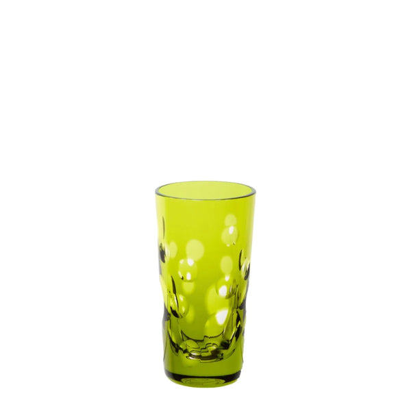 Pastel green crystal vodka shot glass with bubble cut design from the Staccato collection by Cristallerie de Montbronn.