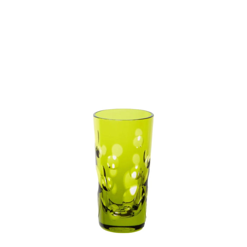 Pastel green crystal vodka shot glass with bubble cut design from the Staccato collection by Cristallerie de Montbronn.