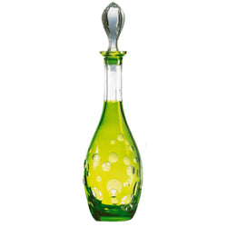 Pastel green crystal wine decanter with bubble cut design from the Staccato collection by Cristallerie de Montbronn.