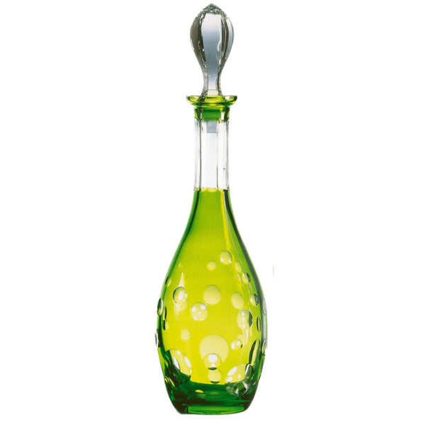 Pastel green crystal wine decanter with bubble cut design from the Staccato collection by Cristallerie de Montbronn.