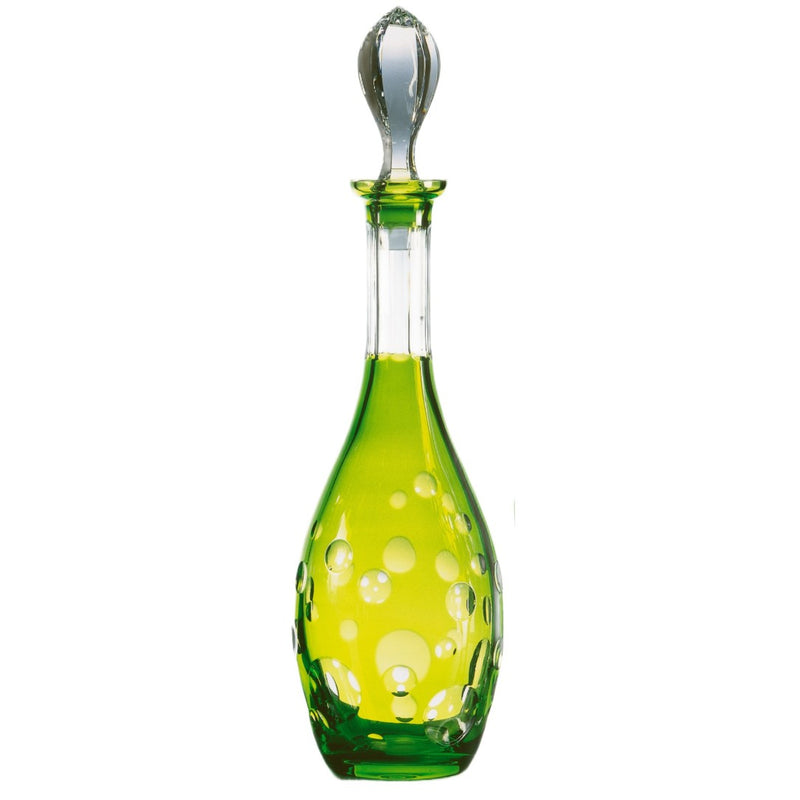 Pastel green crystal wine decanter with bubble cut design from the Staccato collection by Cristallerie de Montbronn.