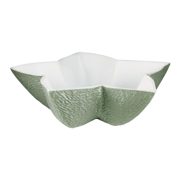Raynaud Minéral Irisé Céladon large star-shaped porcelain bowl with sculptural relief and iridescent celadon glaze