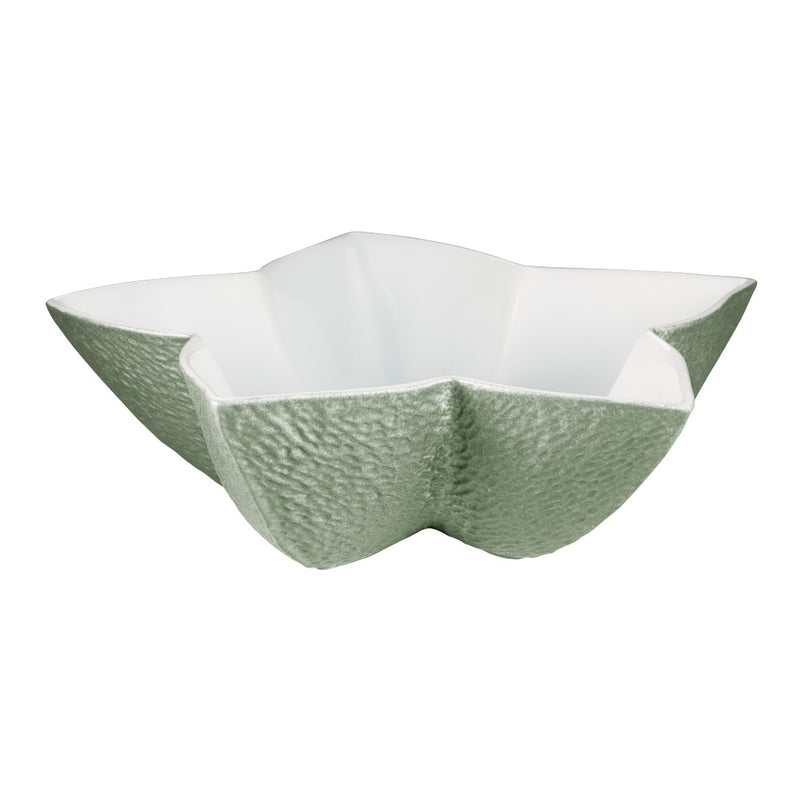 Raynaud Minéral Irisé Céladon large star-shaped porcelain bowl with sculptural relief and iridescent celadon glaze