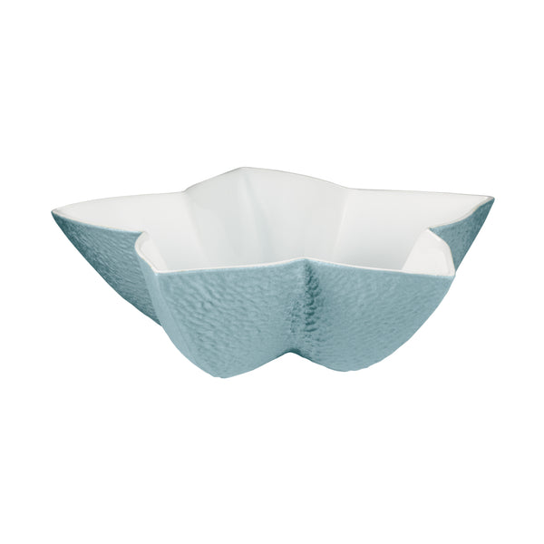 Raynaud Minéral Irisé Sky Blue large porcelain star bowl with textured blue exterior and sculptural shape