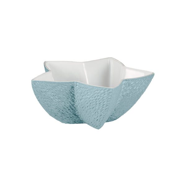 Raynaud Minéral Irisé Sky Blue small porcelain star bowl with textured sky blue exterior and sculptural form