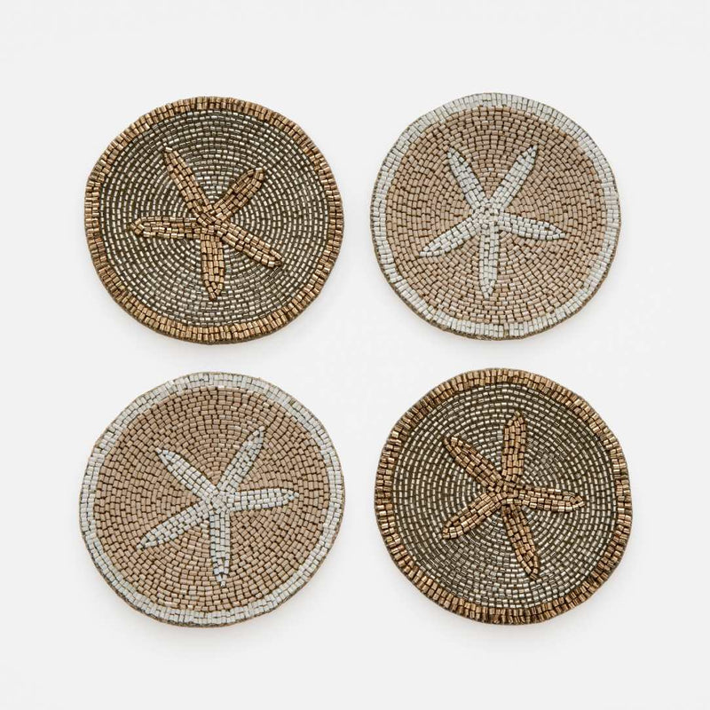 Starfish beaded drink coaster set of 4 by Joanna Buchanan, elegant coastal decor