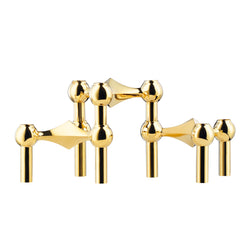 Stoff Nagel candle holder 3-pack in solid brass, modular holders for 13 mm taper candles