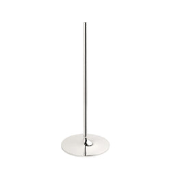 A tall, chrome-colored floor stand for a STOFF Nagel candle holder, featuring a sleek, minimalist design.