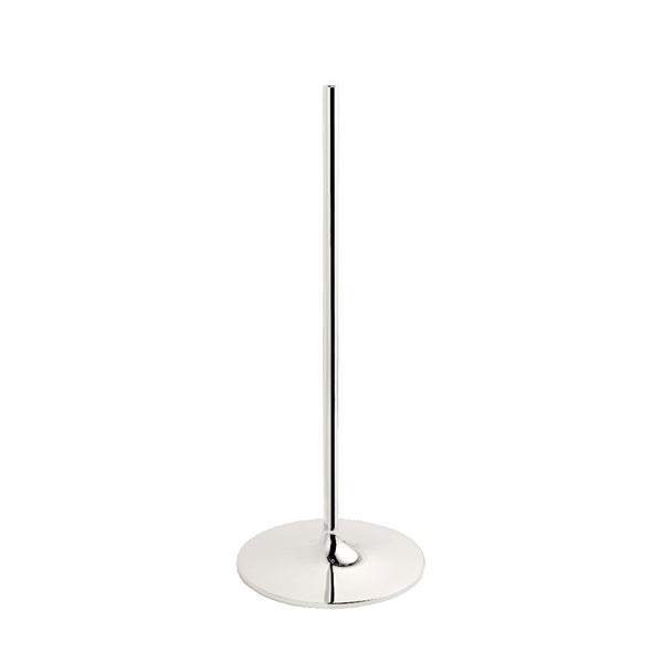 A tall, chrome-colored floor stand for a STOFF Nagel candle holder, featuring a sleek, minimalist design.
