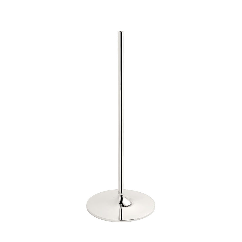 A tall, chrome-colored floor stand for a STOFF Nagel candle holder, featuring a sleek, minimalist design.