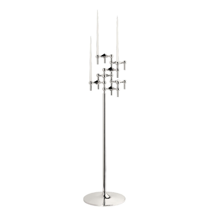 styled sculptural stand in chrome by stoff nagel using candle holders