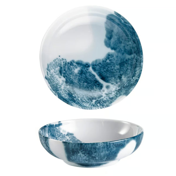 Raynaud Abysses porcelain sugar bowl in indigo and white design