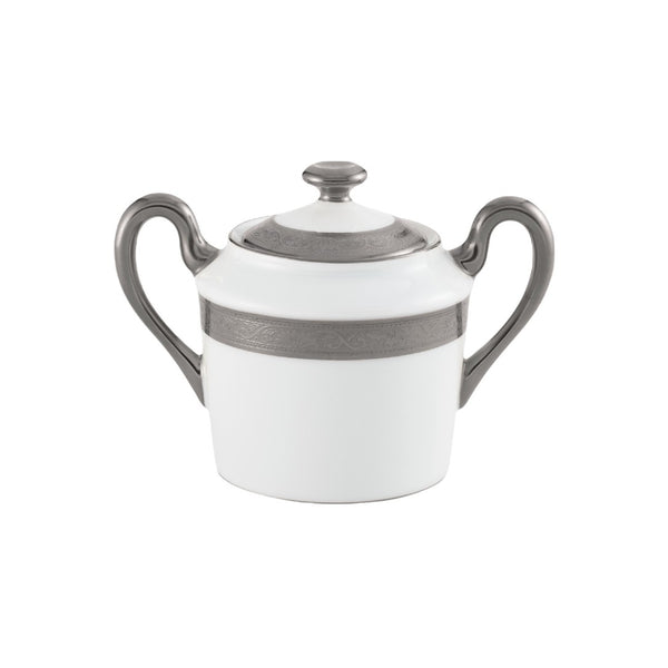 Porcelain sugar bowl with platinum border from the Ambassador Platine collection by Raynaud
