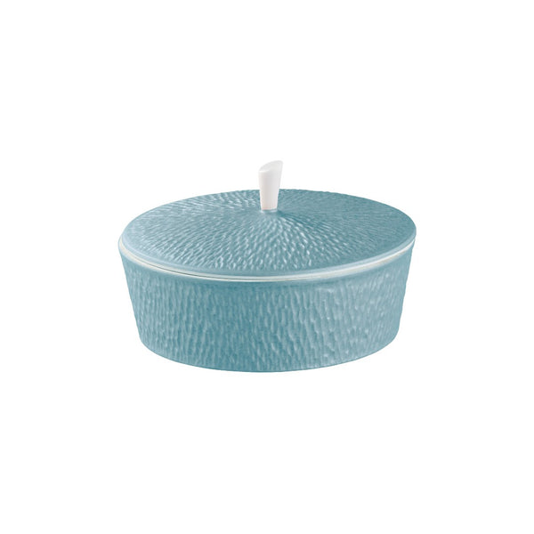 Raynaud Minéral Irisé Sky Blue porcelain sugar bowl with lid and iridescent sky blue glaze