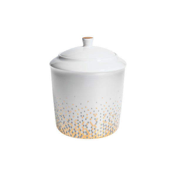 Souffle d’Or sugar box by Haviland—Limoges porcelain with celestial grey, silver, and matte gold detailing.