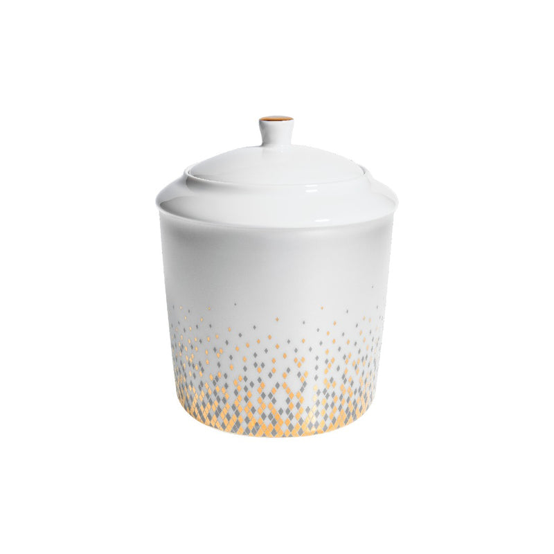 Souffle d’Or sugar box by Haviland—Limoges porcelain with celestial grey, silver, and matte gold detailing.
