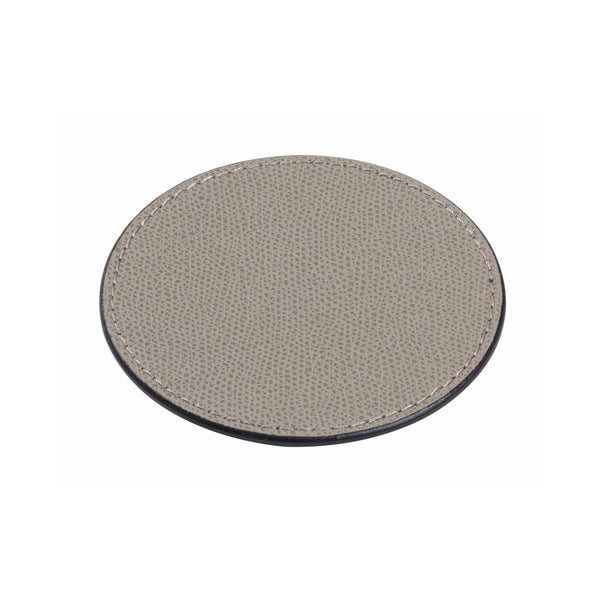 Tao double-faced round leather coaster by Giobagnara, reversible luxury table accessory